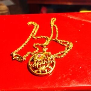 Avon Gold Mother's Necklace With Real Ruby